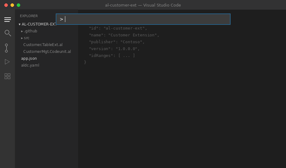 Installing the ALDC toolkit from the VS Code Command Palette